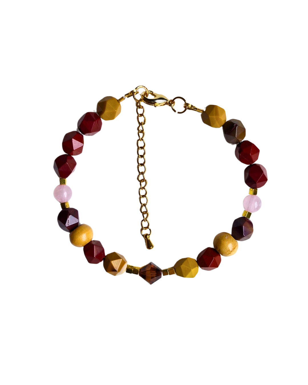 Detalle de jaspe mokaita y cuarzo rosado de la Pulsera Reflejos Ámbar - PIERRE & CHAÎNE