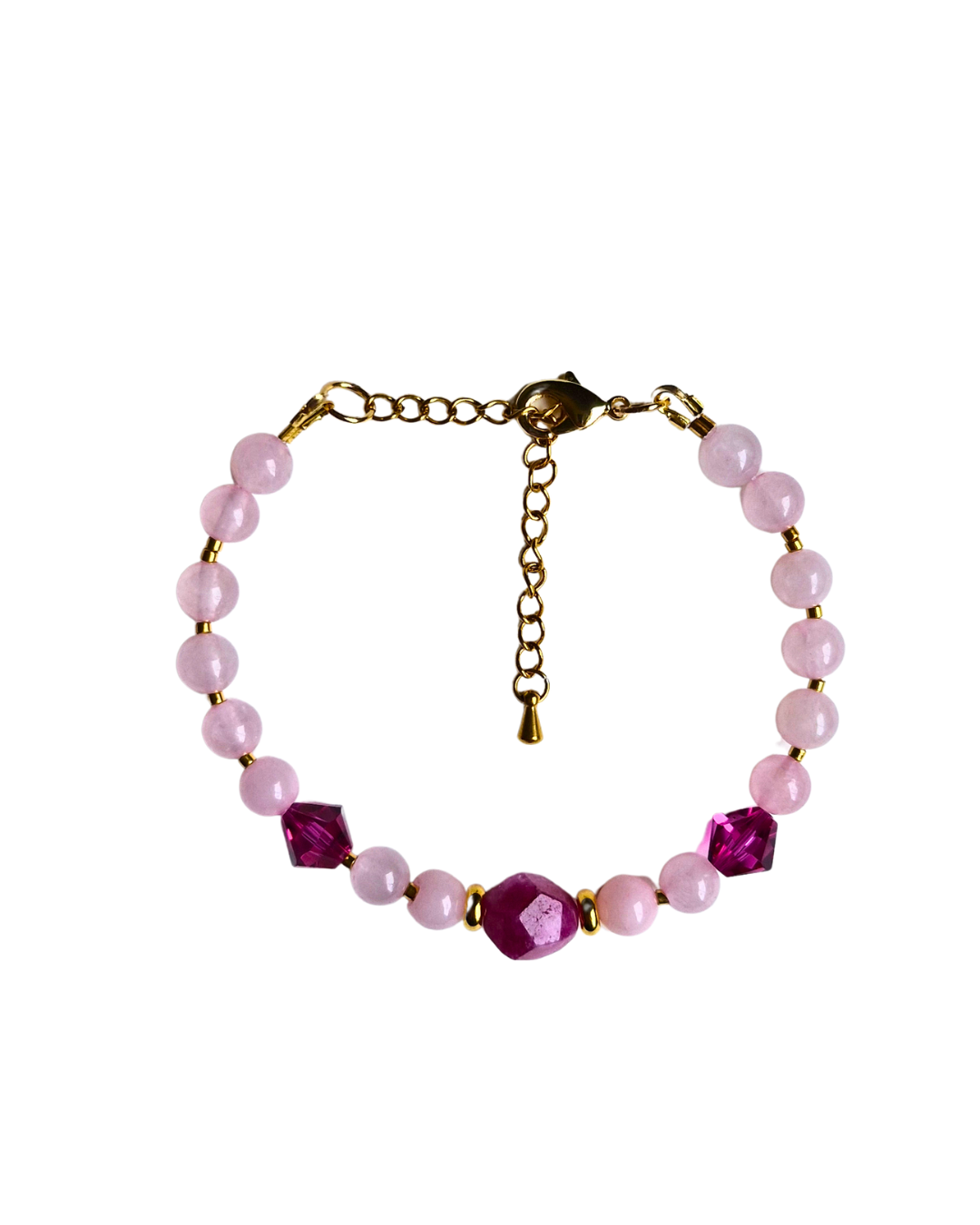 Detalle de turmalina colorida y cuarzo rosado de la Pulsera Rêve Rosé - PIERRE & CHAÎNE