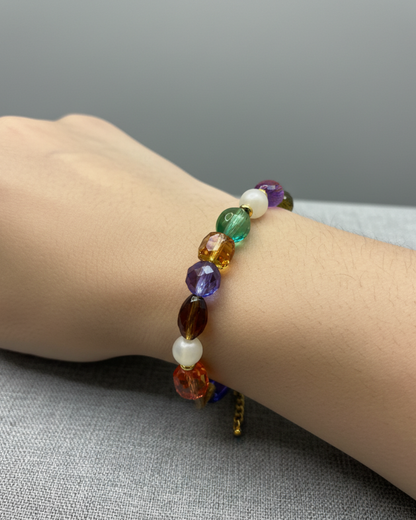 Pulsera Gran Fiesta de jade natural y acrílicos transparentes con oro 18k - PIERRE & CHAÎNE