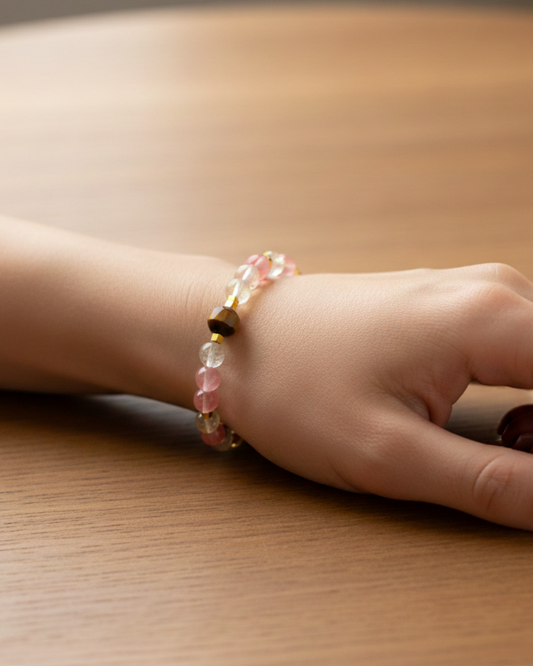 Pulsera Rocío de la Mañana de cuarzo turmalinado sandía, ojo de tigre - PIERRE & CHAÎNE