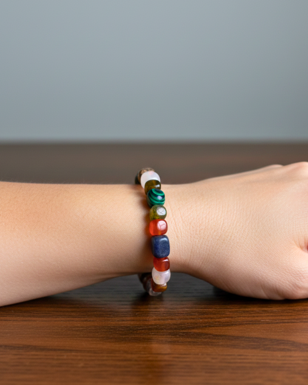 Pulsera de ágata, cuarzo y turquesa.