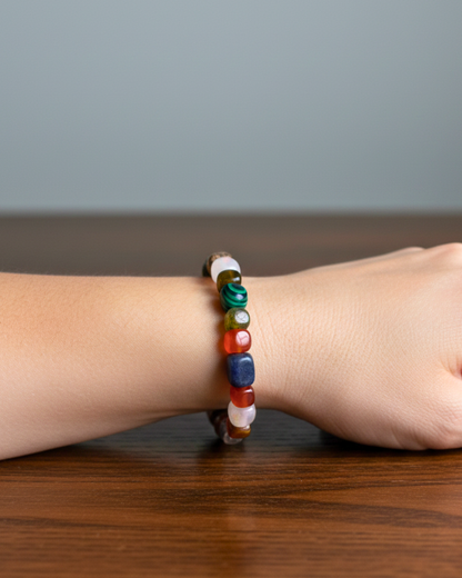 Pulsera de ágata, cuarzo y turquesa.