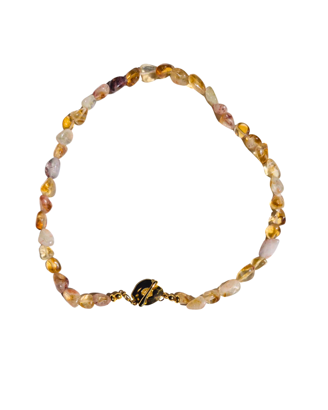 Detalle de cuentas de citrino profundo translúcido en tonos dorados