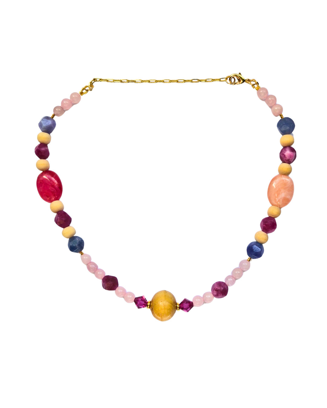 Collar Rêve Rosé de turmalina, cuarzo rosado y cristal fucsia con baño de oro 18k.