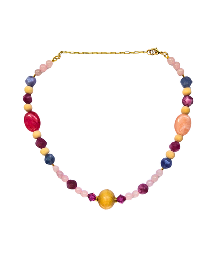 Collar Rêve Rosé de turmalina, cuarzo rosado y cristal fucsia con baño de oro 18k.