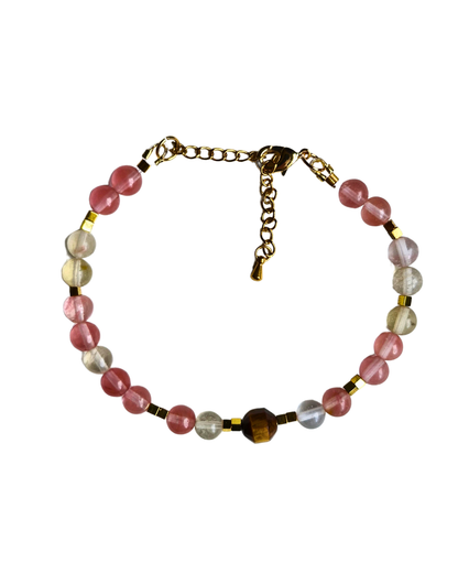 Detalle de cuarzo turmalinado y ojo de tigre de la Pulsera Rocío de la Mañana - PIERRE & CHAÎNE