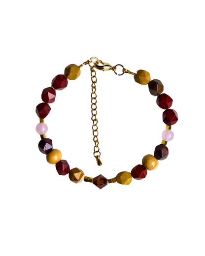 Detalle de jaspe mokaita y cuarzo rosado de la Pulsera Reflejos Ámbar - PIERRE & CHAÎNE