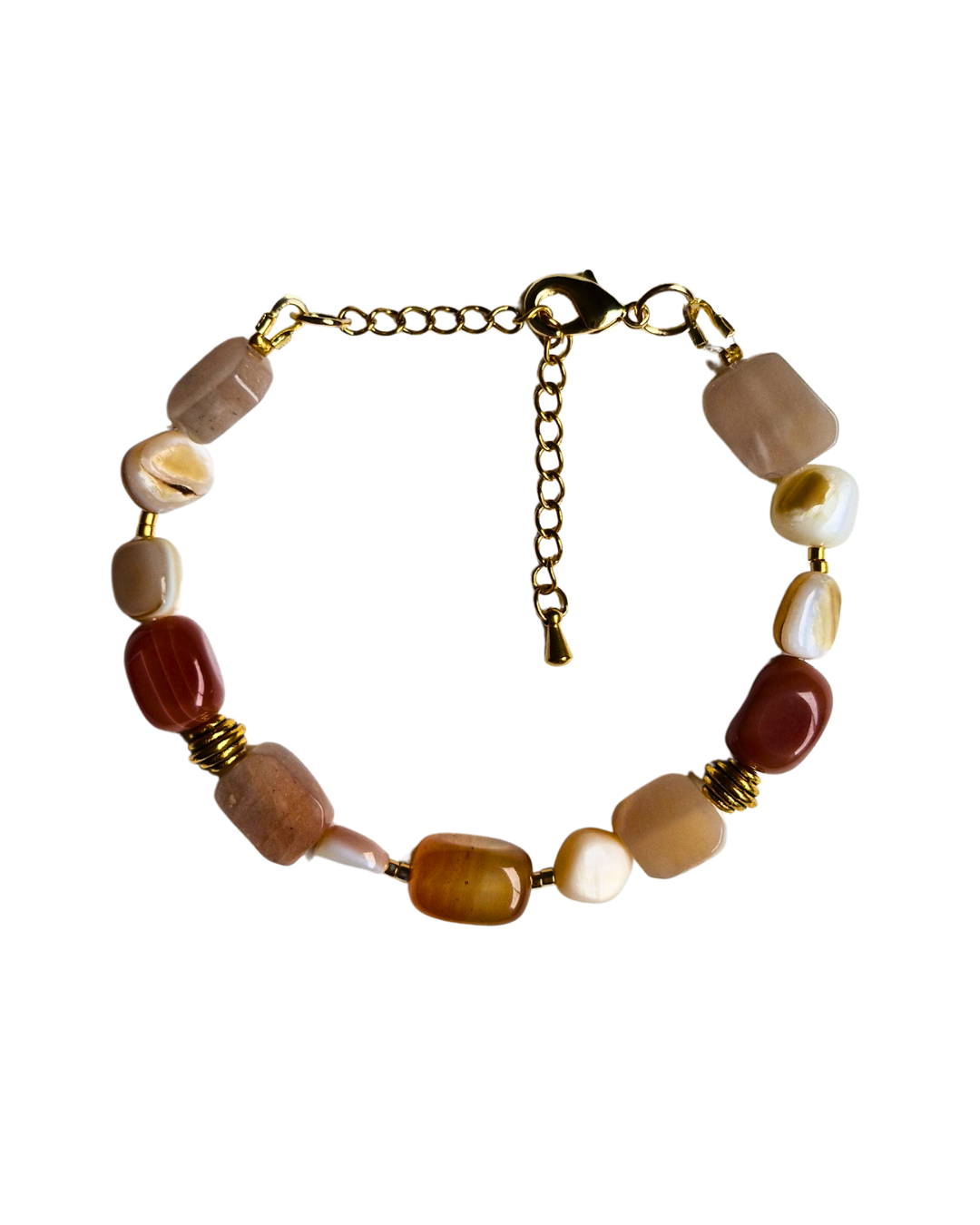 Detalle de ágata persa roja y piedra solar de la Pulsera Reflejos del Amanecer - PIERRE & CHAÎNE